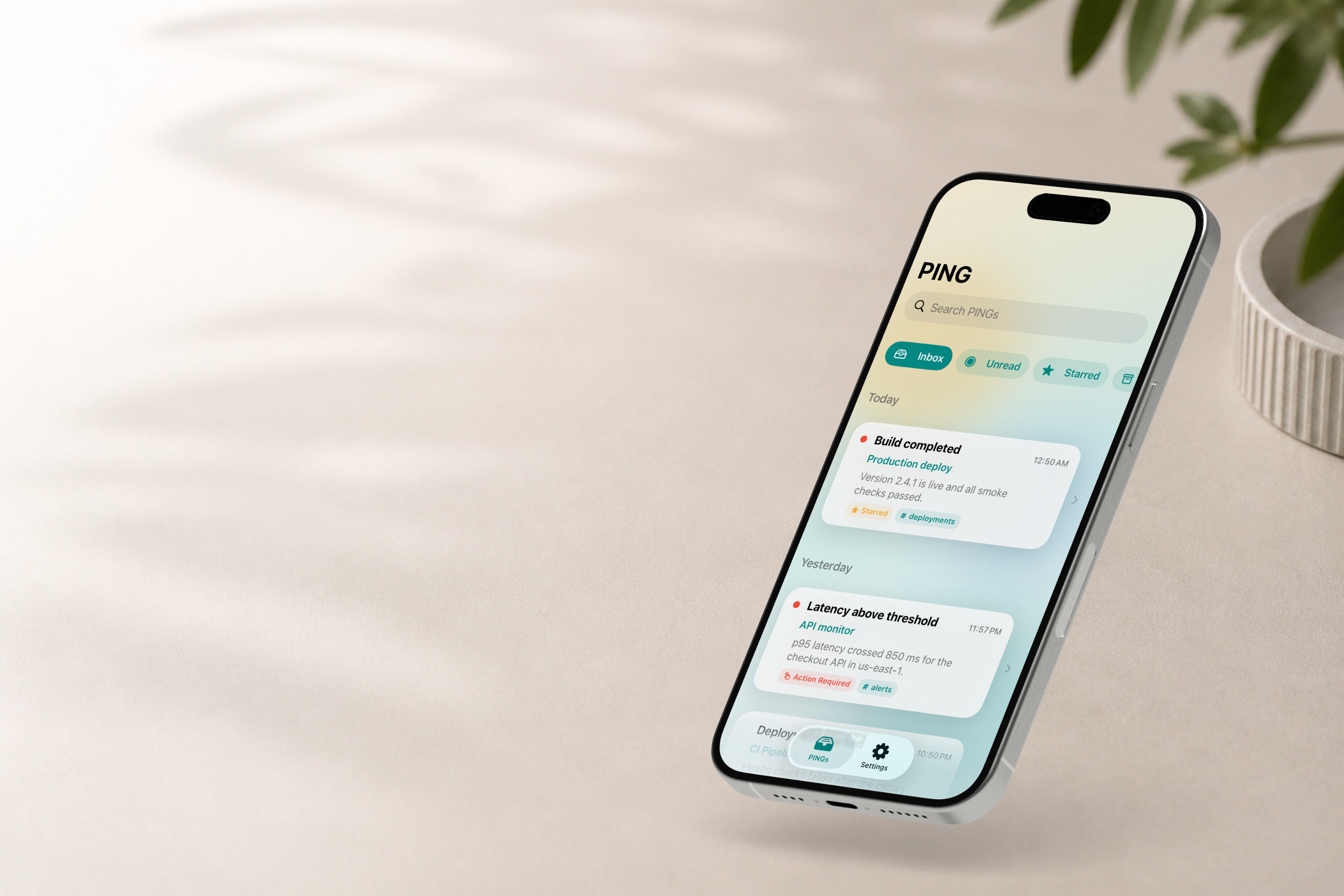 An iPhone lock screen showing PING notifications and Live Activity progress updates.
